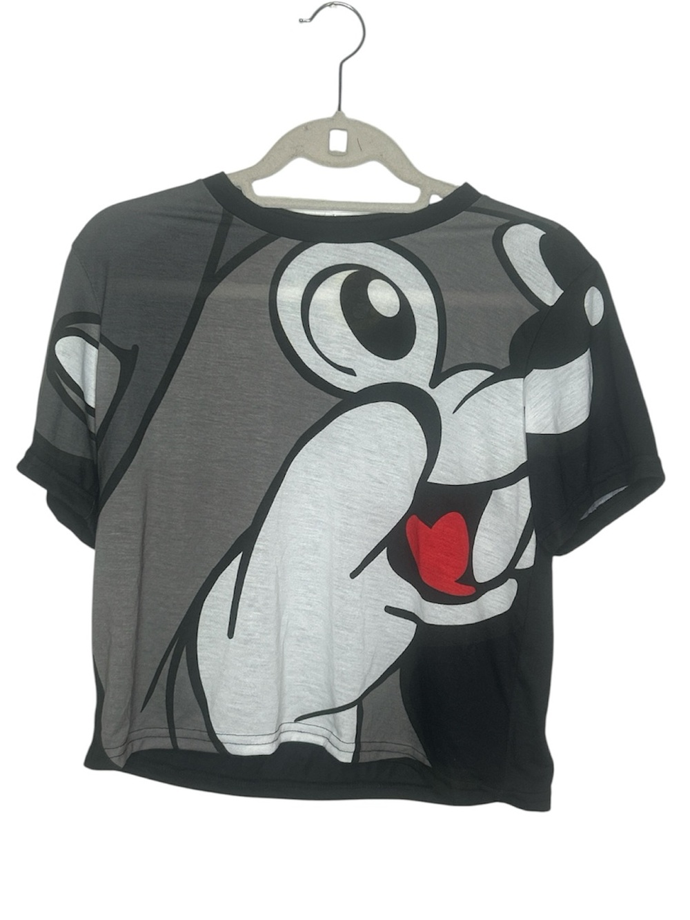 Buc-ee’s Women’s Oversized Beaver Face Cropped T-Shirt Gray Black Size Medium